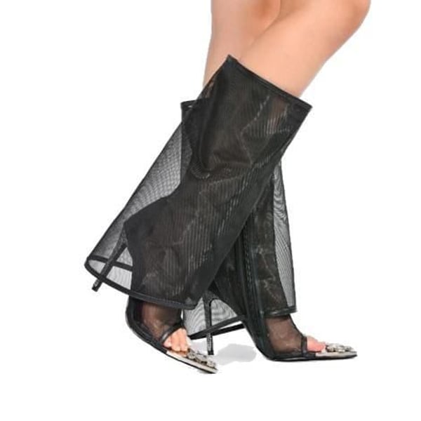 Cape Robbin Nao Black Fold Over Mesh Rhinestone High Heel Shark Boots