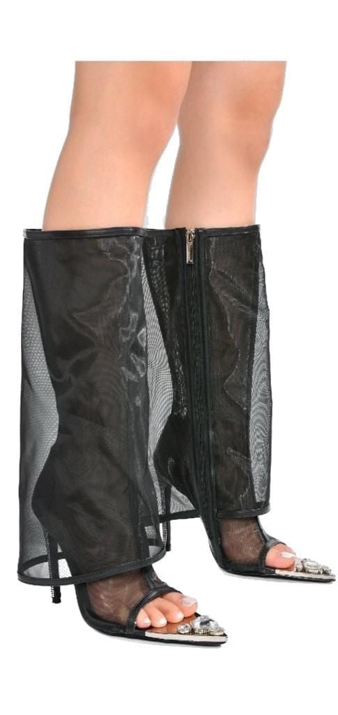 Cape Robbin Nao Black Fold Over Mesh Rhinestone High Heel Shark Boots 2