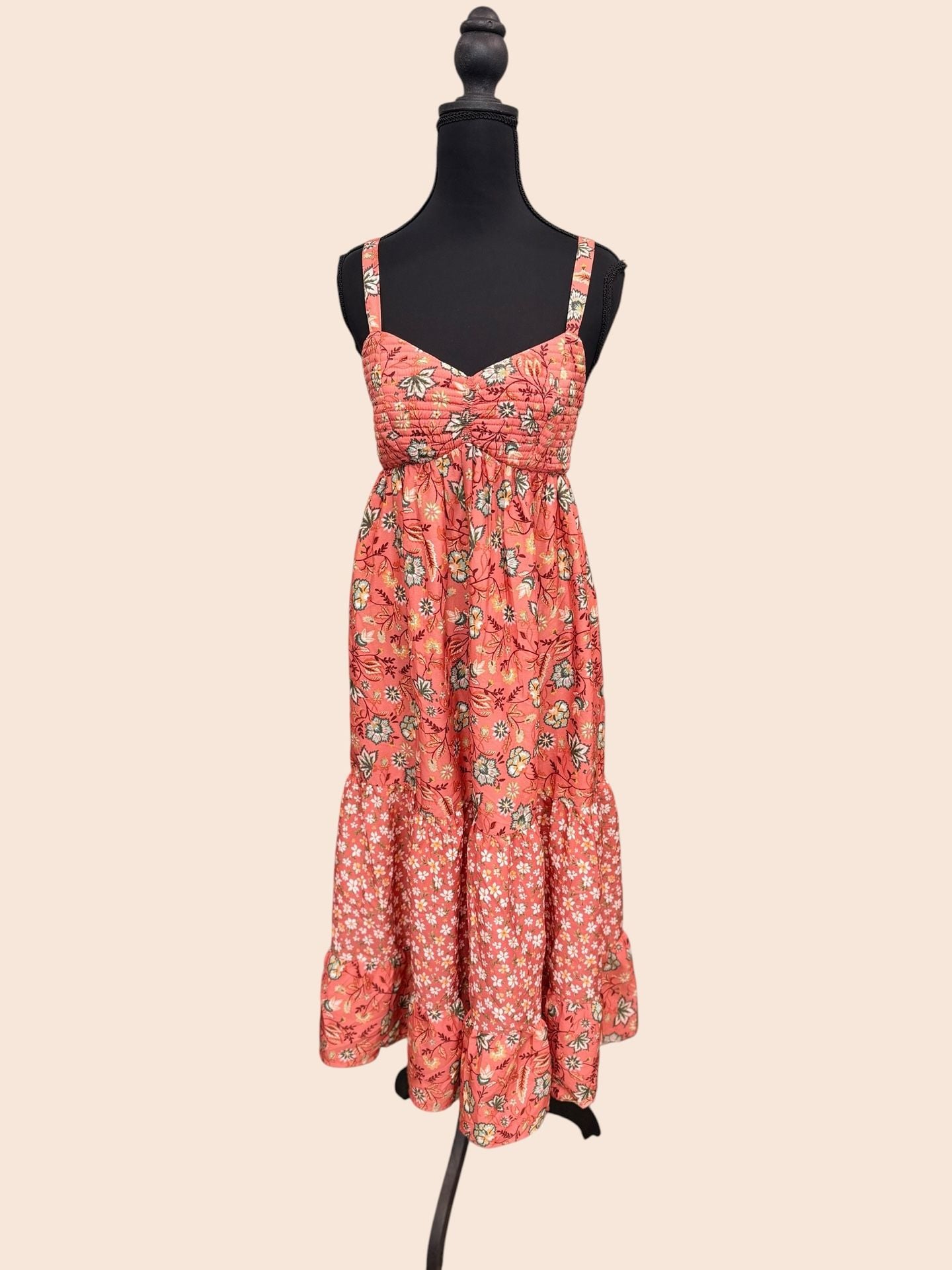 Band of the Free Dusty Coral Sage Floral Smocked Tiered Dress Sz S Boho Festival 3