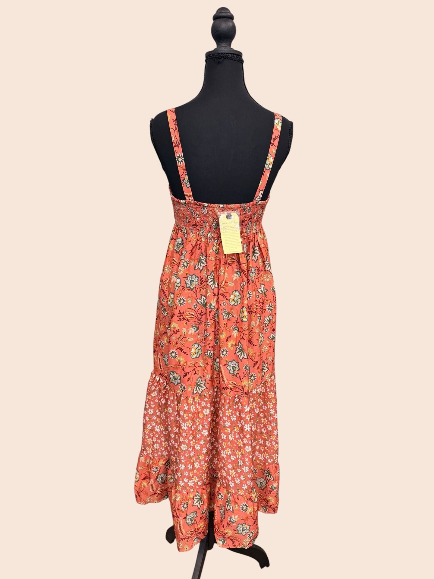 Band of the Free Dusty Coral Sage Floral Smocked Tiered Dress Sz S Boho Festival 4