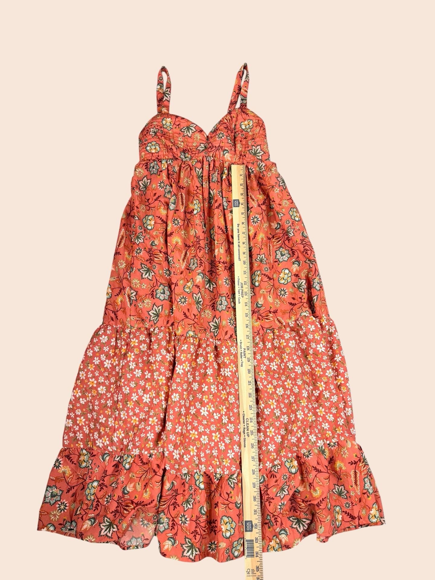 Band of the Free Dusty Coral Sage Floral Smocked Tiered Dress Sz S Boho Festival 6