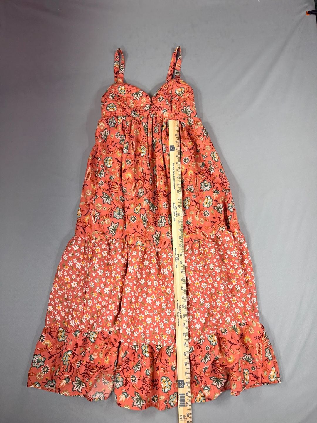 Band of the Free Dusty Coral Sage Floral Smocked Tiered Dress Sz S Boho Festival 9