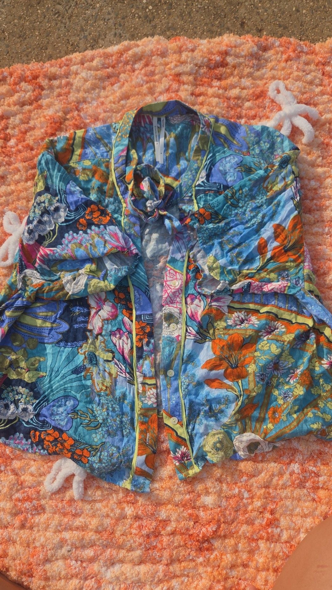 Anthropologie Floral Tie-Neck Button Down Viscose Shirt size small 4