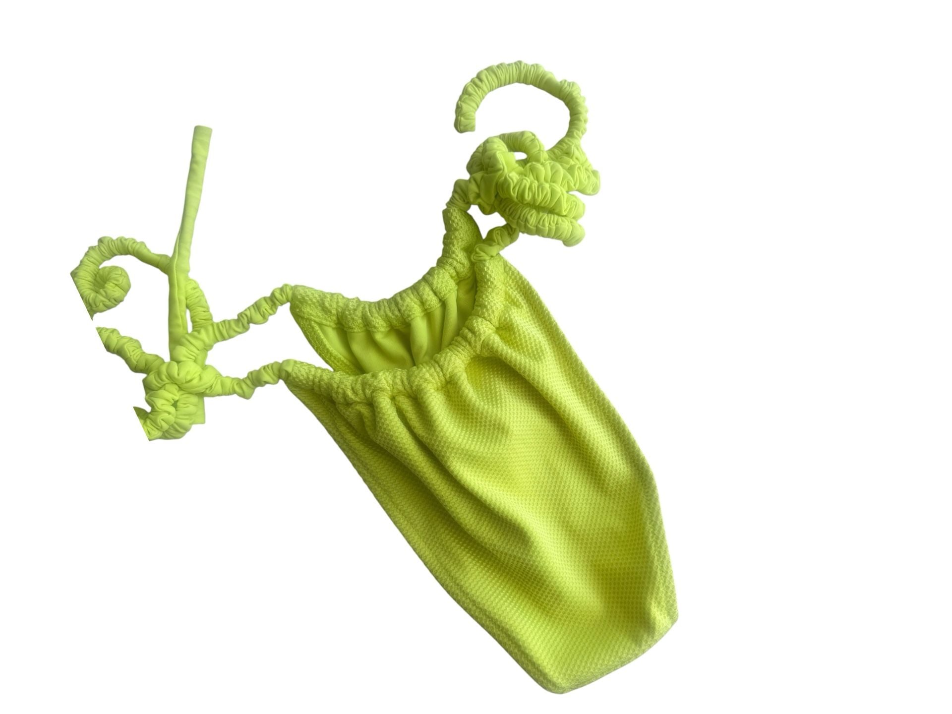 Aerie Shine Pique Scrunchie Tie Triangle Bikini Top and Cheekiest Bottom Set in Lemon Lime 2