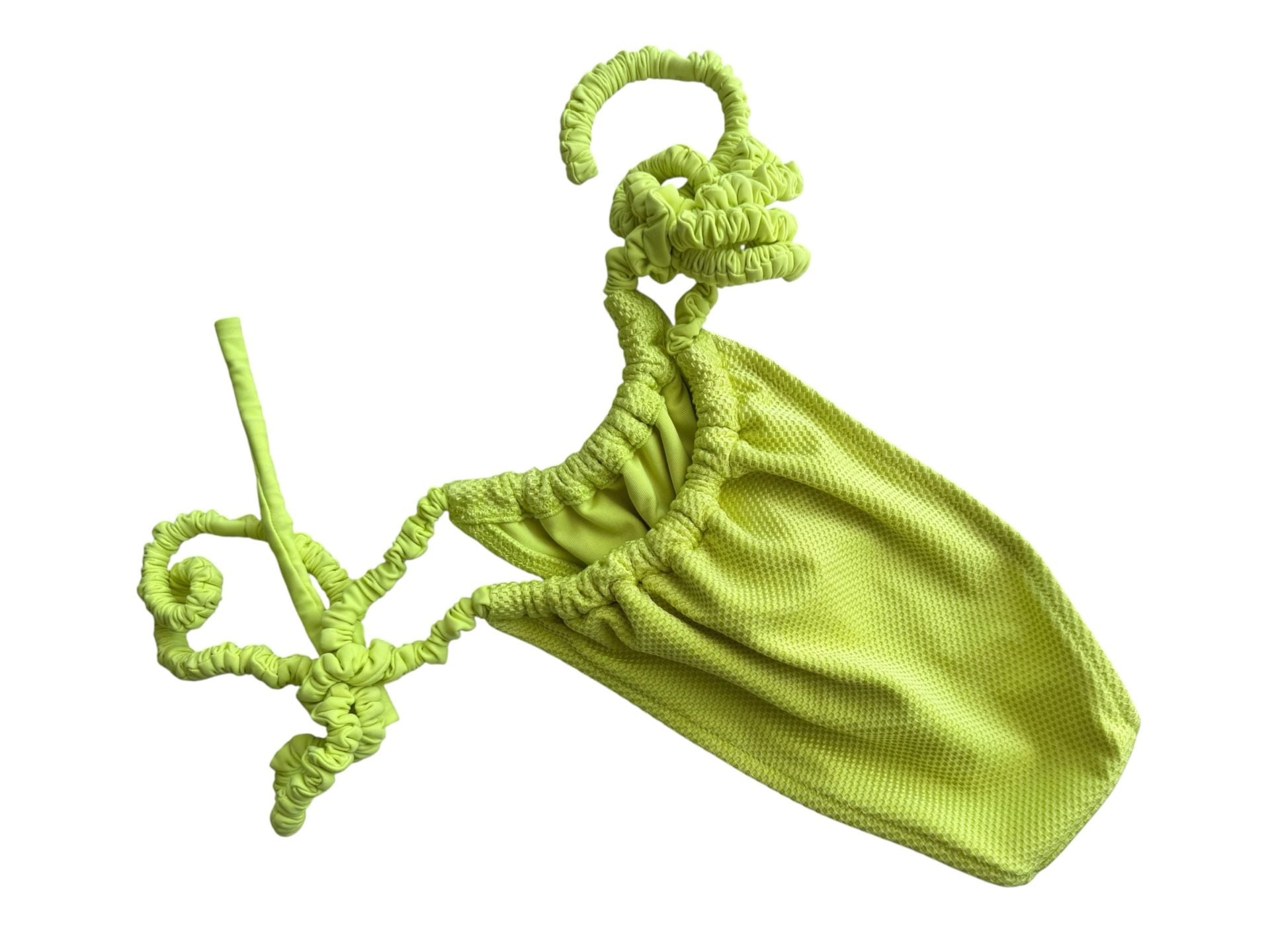 Aerie Shine Pique Scrunchie Tie Triangle Bikini Top and Cheekiest Bottom Set in Lemon Lime 3