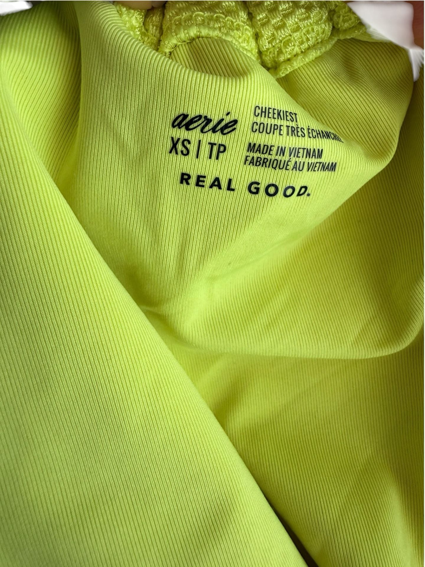 Aerie Shine Pique Scrunchie Tie Triangle Bikini Top and Cheekiest Bottom Set in Lemon Lime 4