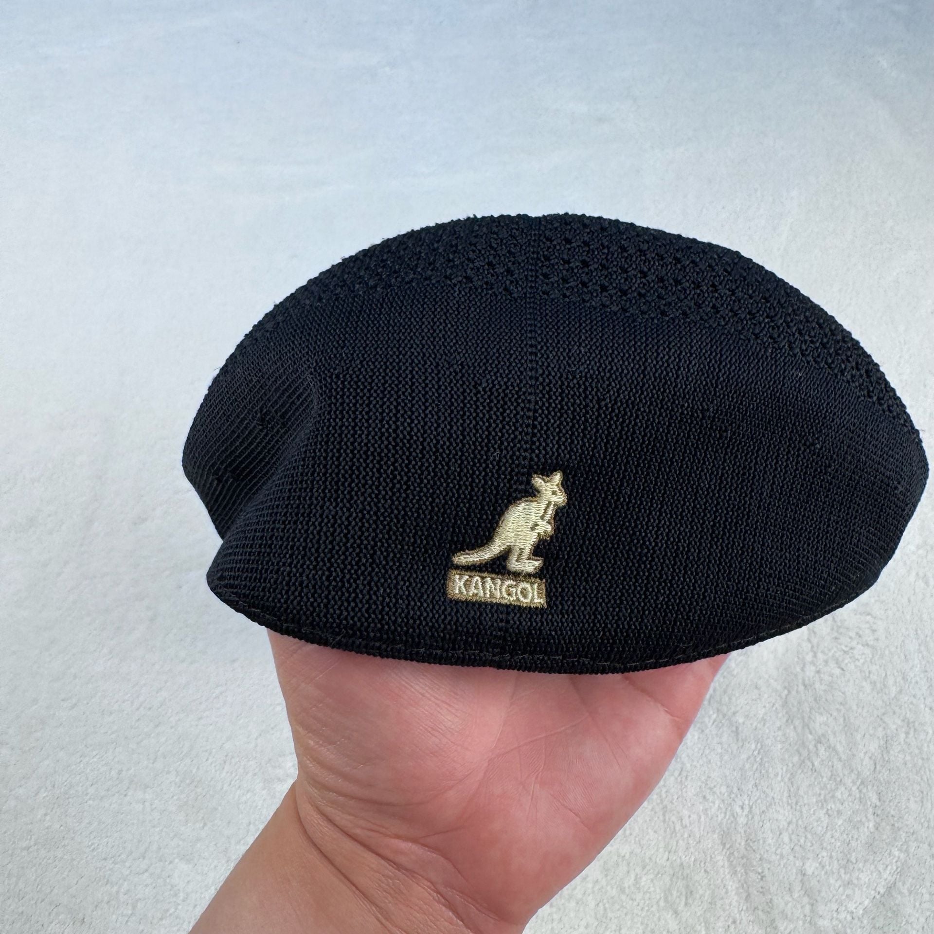 Kangol Tropic 504 Ventair Mesh Flat Cap Black with beige Logo 2