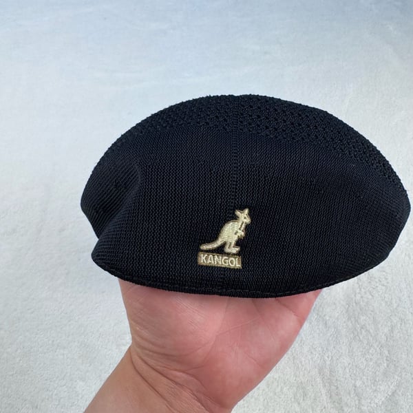 Kangol Tropic 504 Ventair Mesh Flat Cap Black with beige Logo
