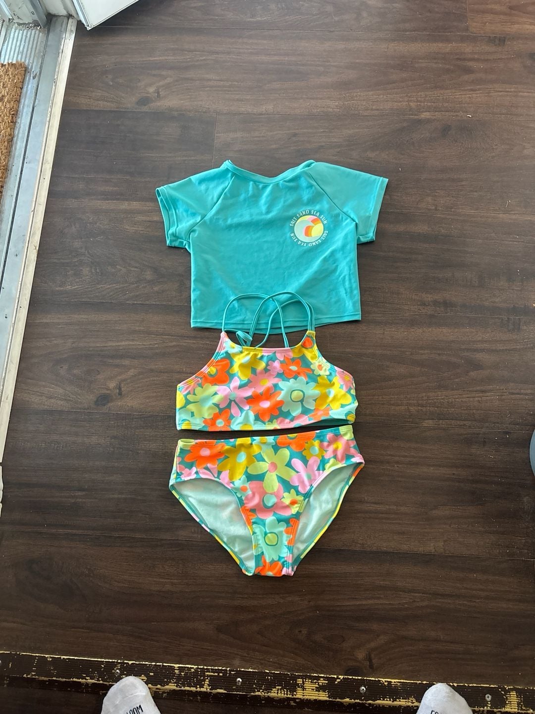 Cat & Jack Girls' 3pc Floral Rash Guard & Bikini Swimsuit Set 1