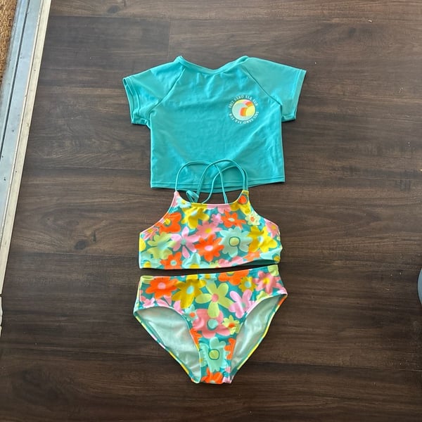 Cat & Jack Girls' 3pc Floral Rash Guard & Bikini Swimsuit Set