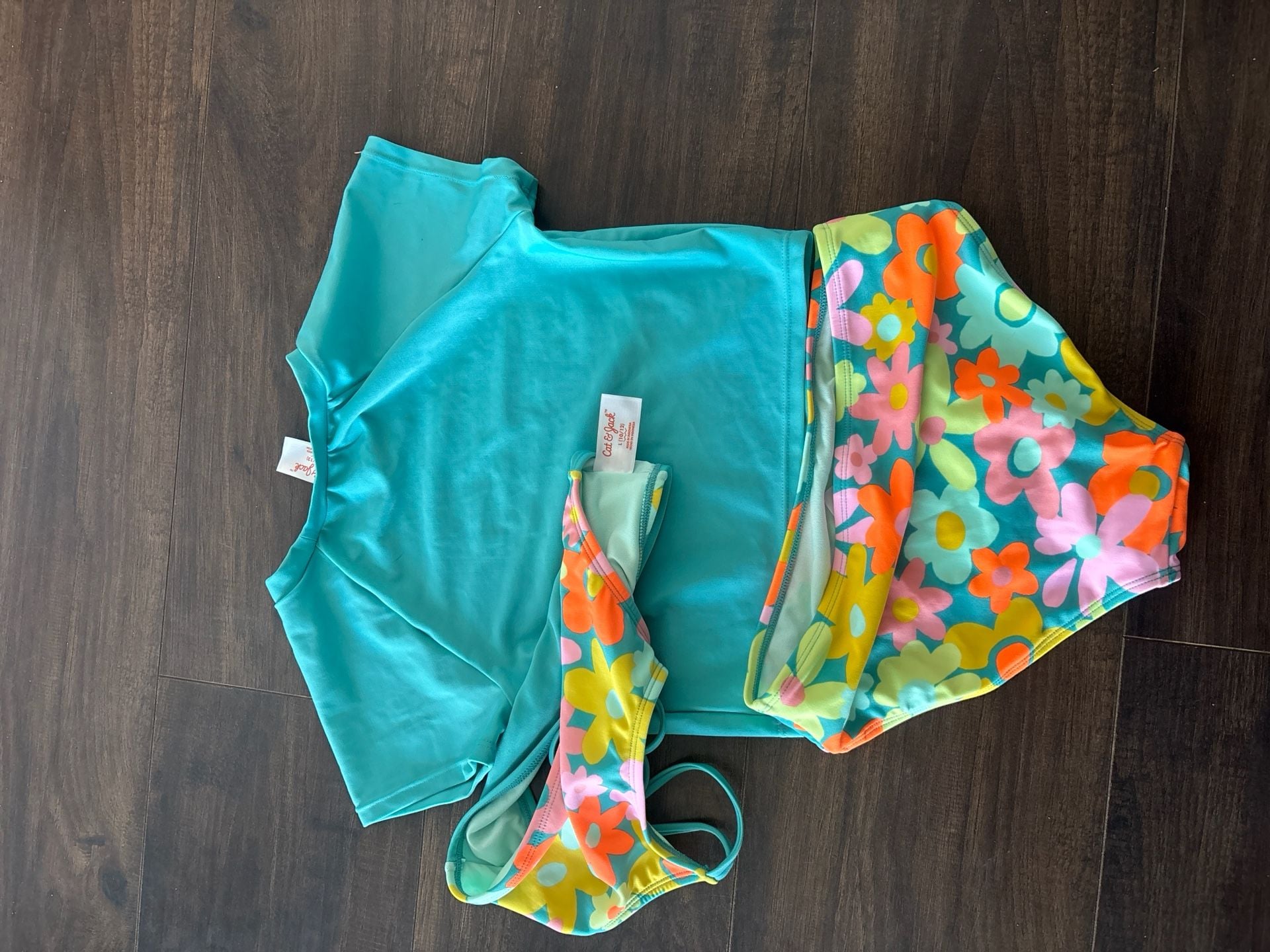 Cat & Jack Girls' 3pc Floral Rash Guard & Bikini Swimsuit Set 2