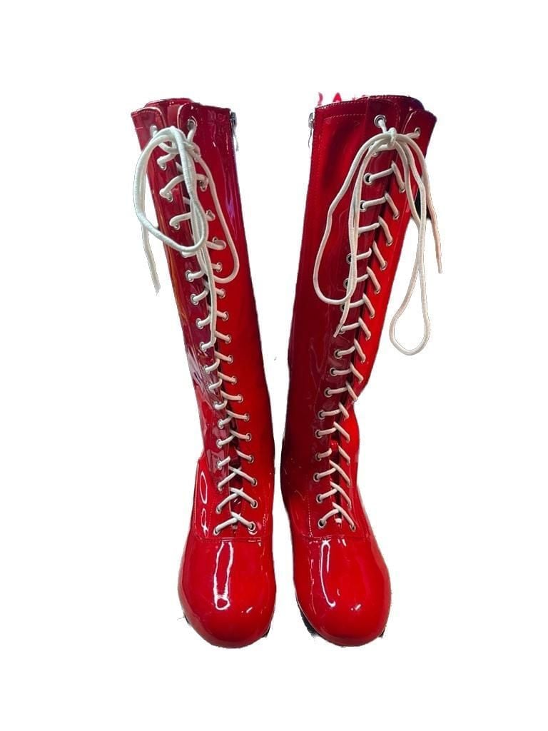 Red Patent Leather Men's Pro Wrestling Costume Knee High Boots 3