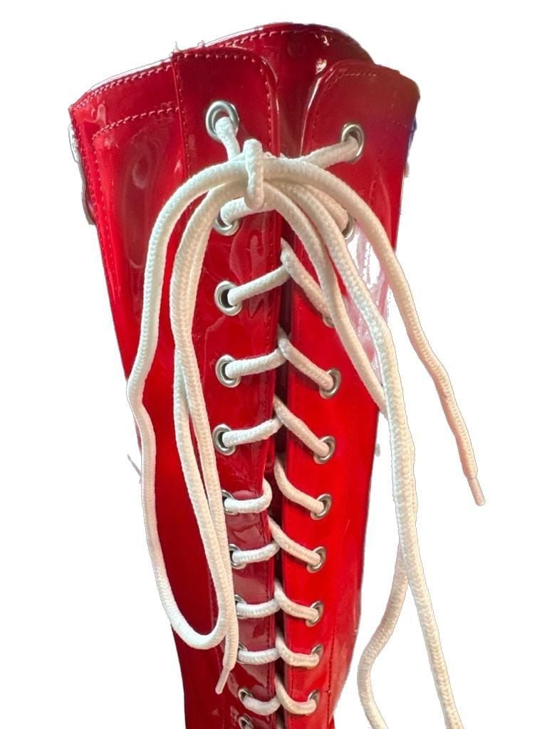 Red Patent Leather Men's Pro Wrestling Costume Knee High Boots 4