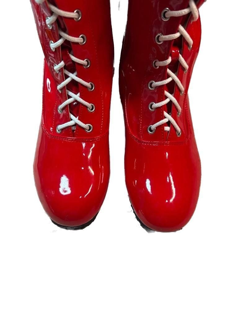 Red Patent Leather Men's Pro Wrestling Costume Knee High Boots 5