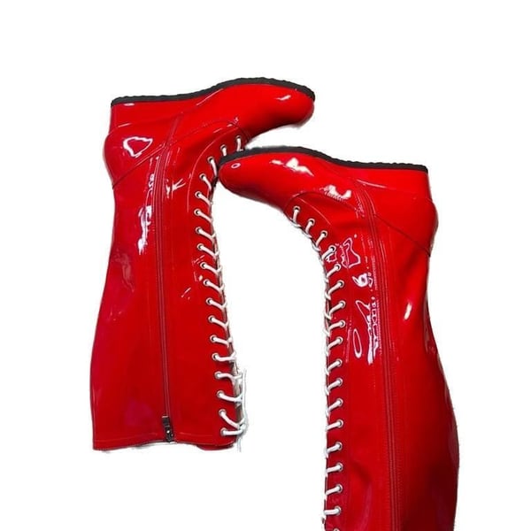 Red Patent Leather Men's Pro Wrestling Costume Knee High Boots