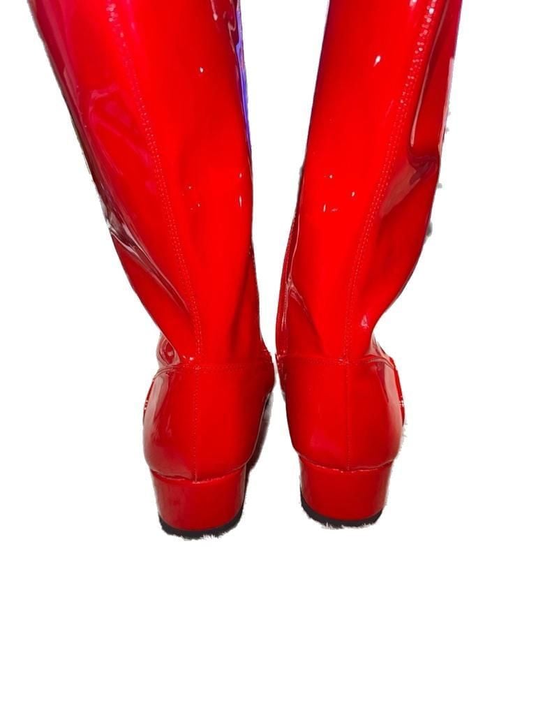 Red Patent Leather Men's Pro Wrestling Costume Knee High Boots 7