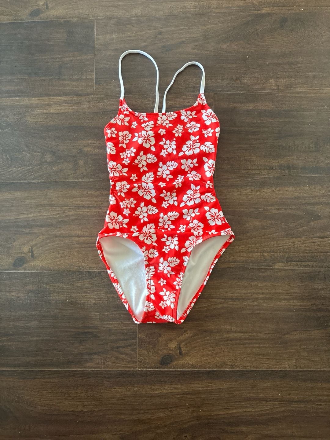 Art Class Girls' Red Hibiscus Floral One-Piece Swimsuit Size L (10/12) 2