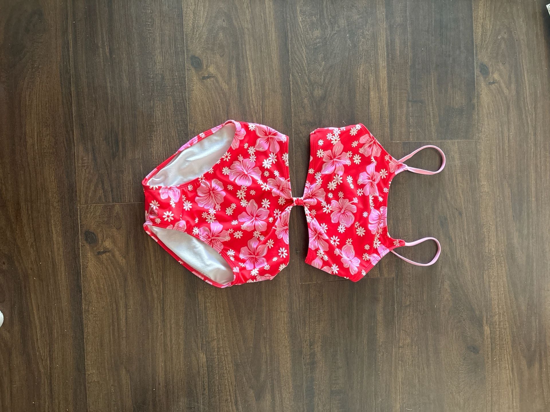 Art Class Girls' Floral Cutout One-Piece Swimsuit Red Pink Size XL (14) 2