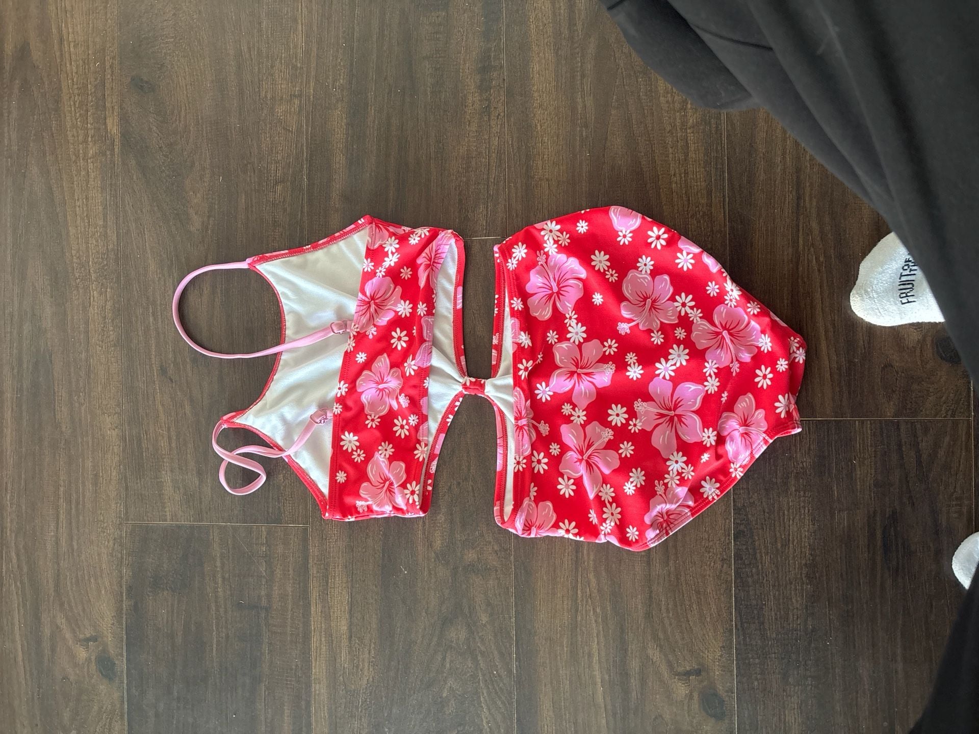 Art Class Girls' Floral Cutout One-Piece Swimsuit Red Pink Size XL (14) 3