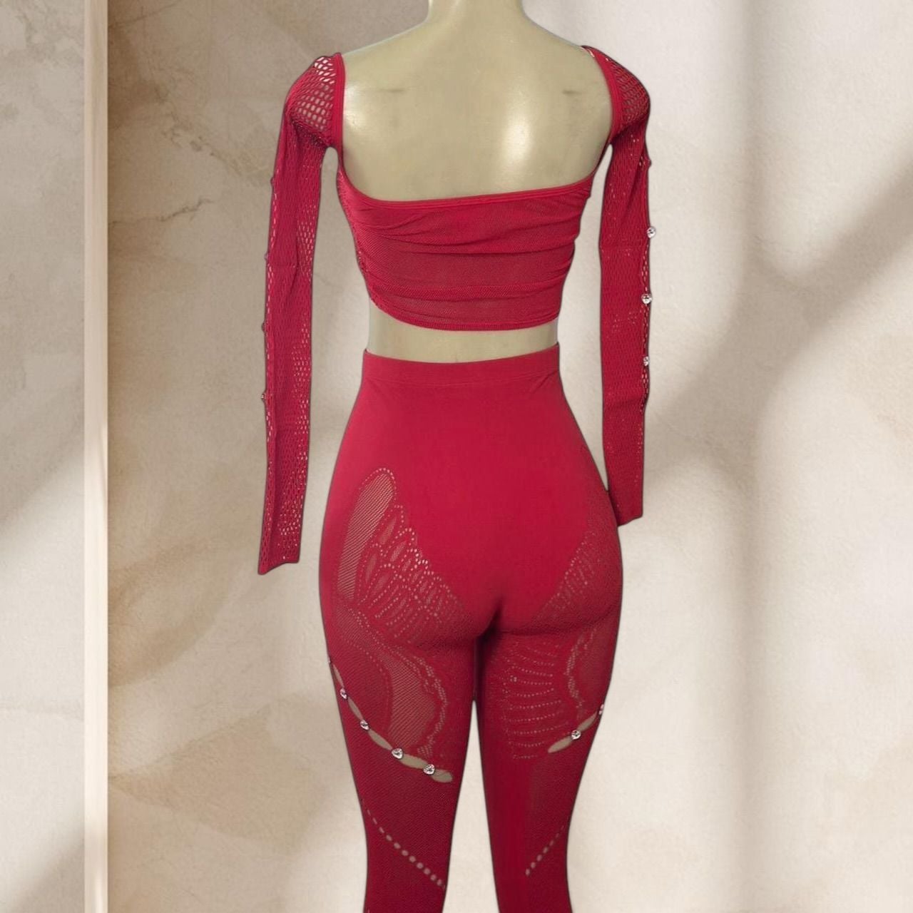 Red Two Piece Set – Long Sleeve Crop Top & High Waisted Leggings Sexy Y2K ✧ L 4