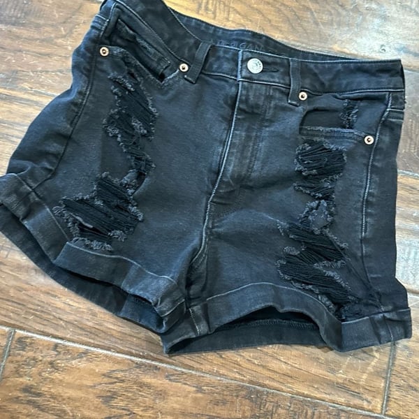 American Eagle Stretch Black Distressed Denim Shorts Women's Size 6