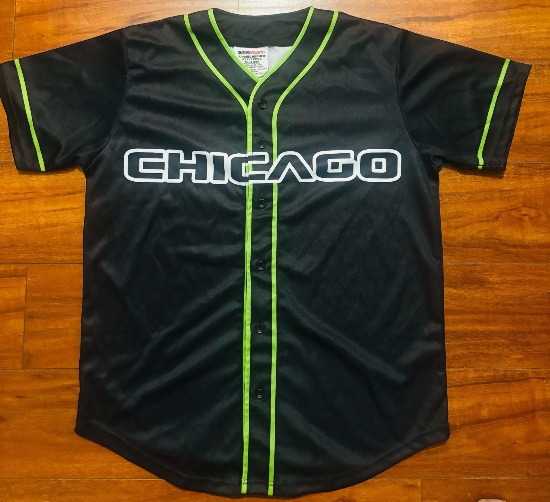 SneakGallery Chicago 23 Black Neon Green Baseball Jersey sz L 2
