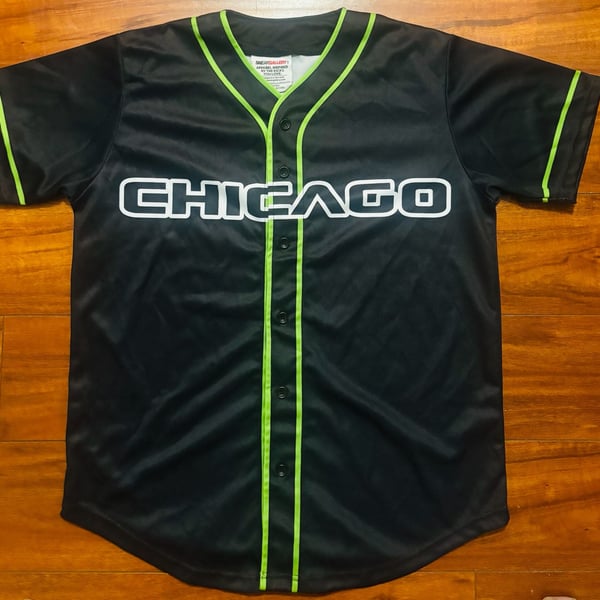 SneakGallery Chicago 23 Black Neon Green Baseball Jersey sz L