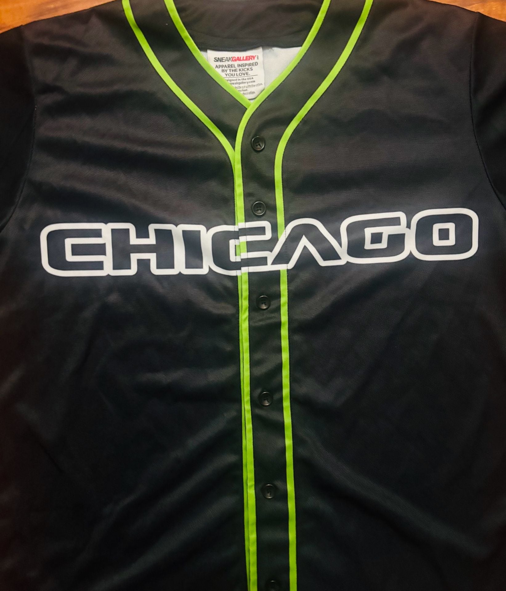 SneakGallery Chicago 23 Black Neon Green Baseball Jersey sz L 3