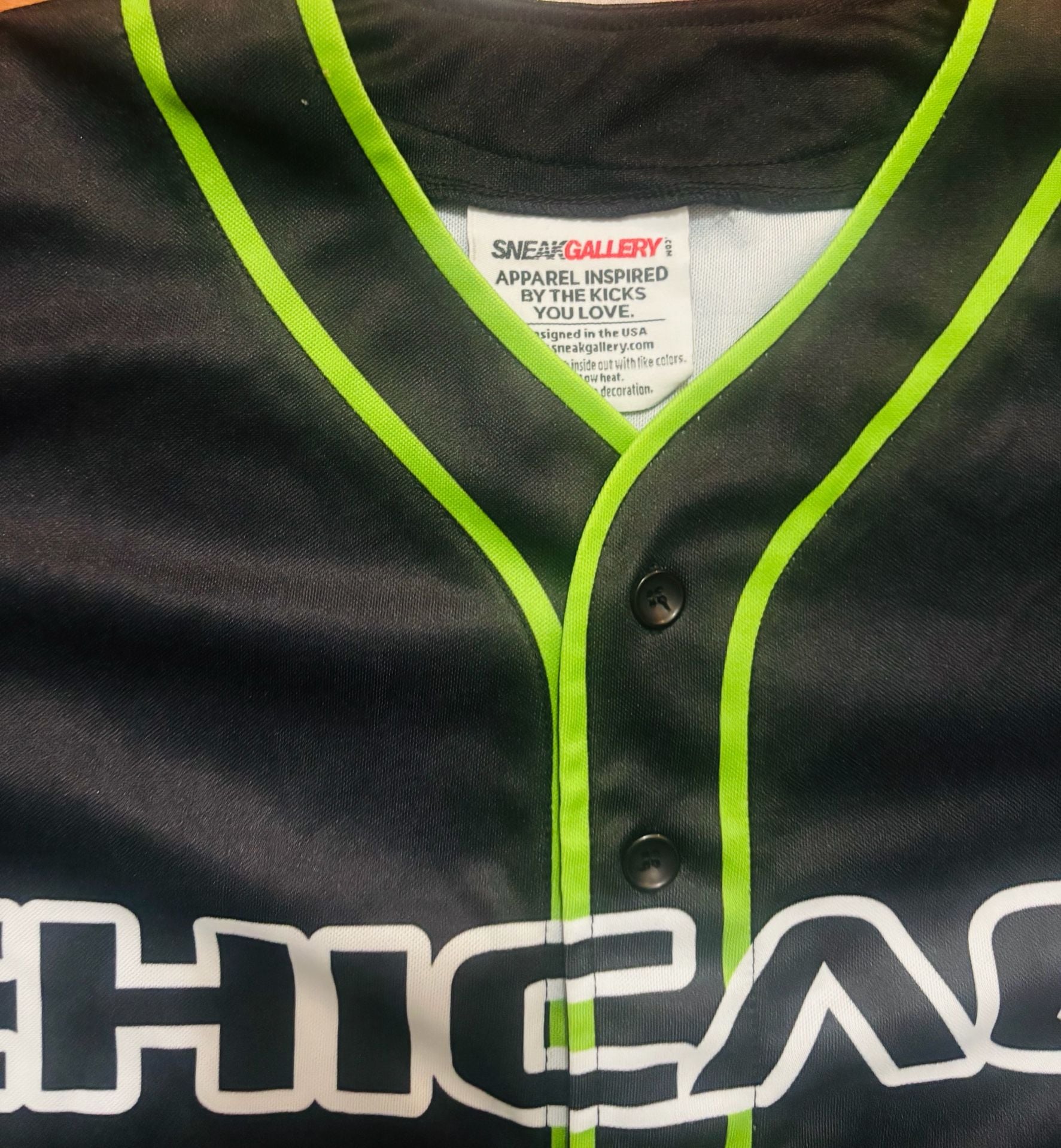 SneakGallery Chicago 23 Black Neon Green Baseball Jersey sz L 5