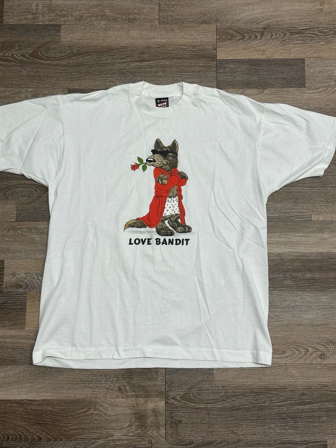 Vintage 90s Fruit of the Loom Best Love Bandit Wolf Single Stitch T-Shirt 2