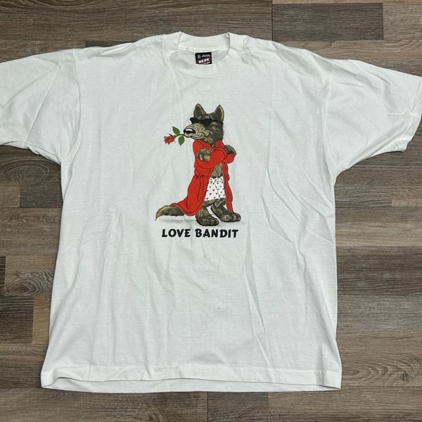 Vintage 90s Fruit of the Loom Best Love Bandit Wolf Single Stitch T-Shirt