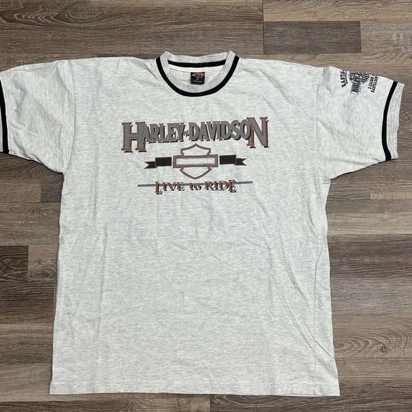 Vintage 1994 Harley-Davidson Live To Ride Easthampton H.O.G. Charity Event Ringer T-Shirt XXL