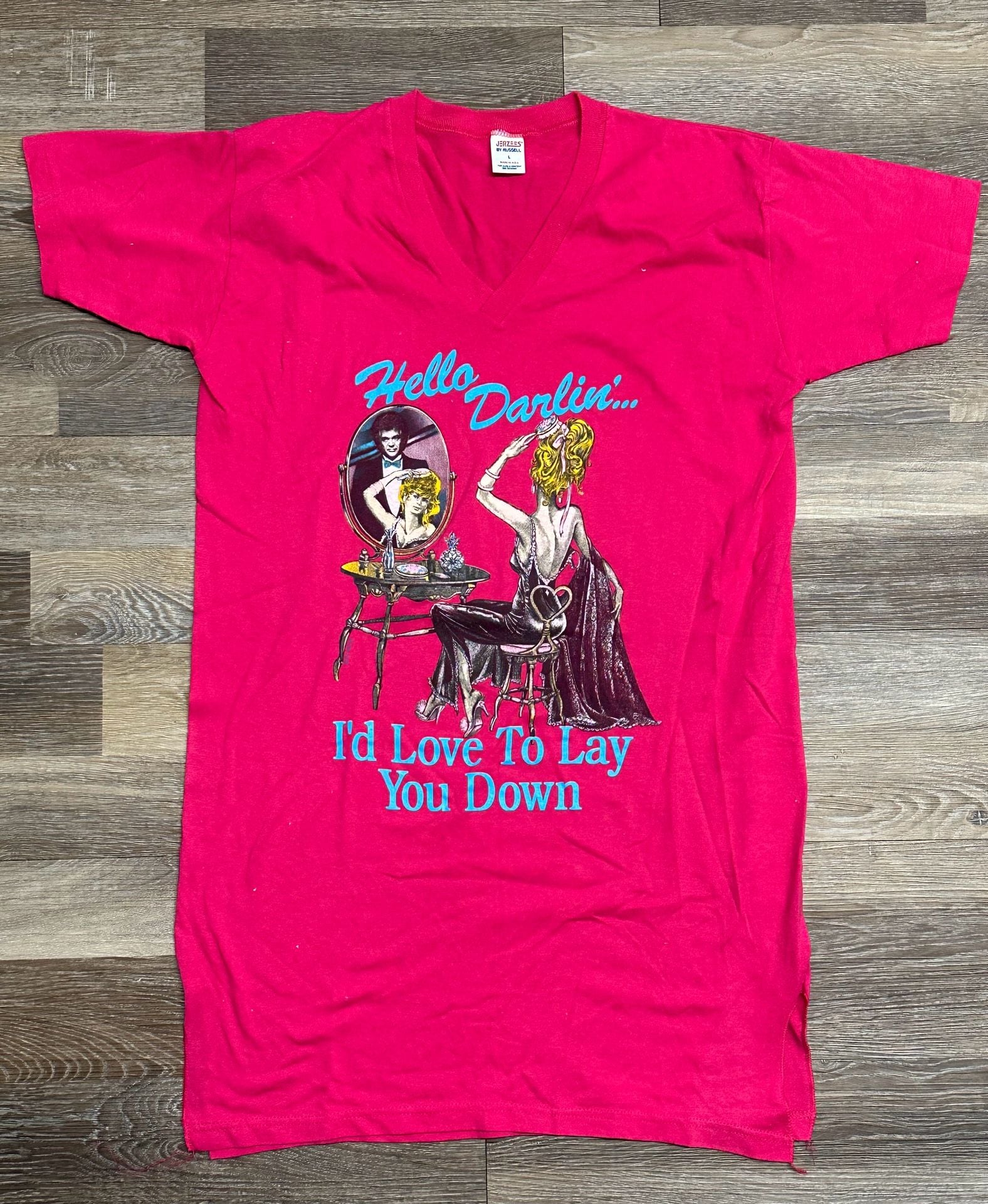 Vintage 80s Conway Twitty Hello Darlin' I'd Love To Lay You Down Pink T-Shirt 2