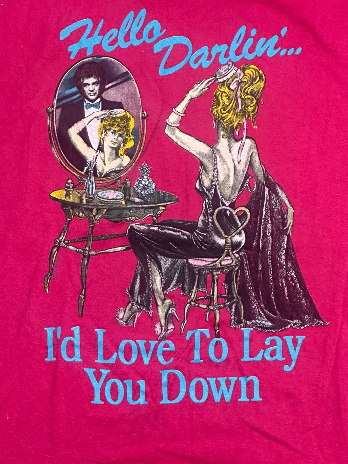 Vintage 80s Conway Twitty Hello Darlin' I'd Love To Lay You Down Pink T-Shirt 3