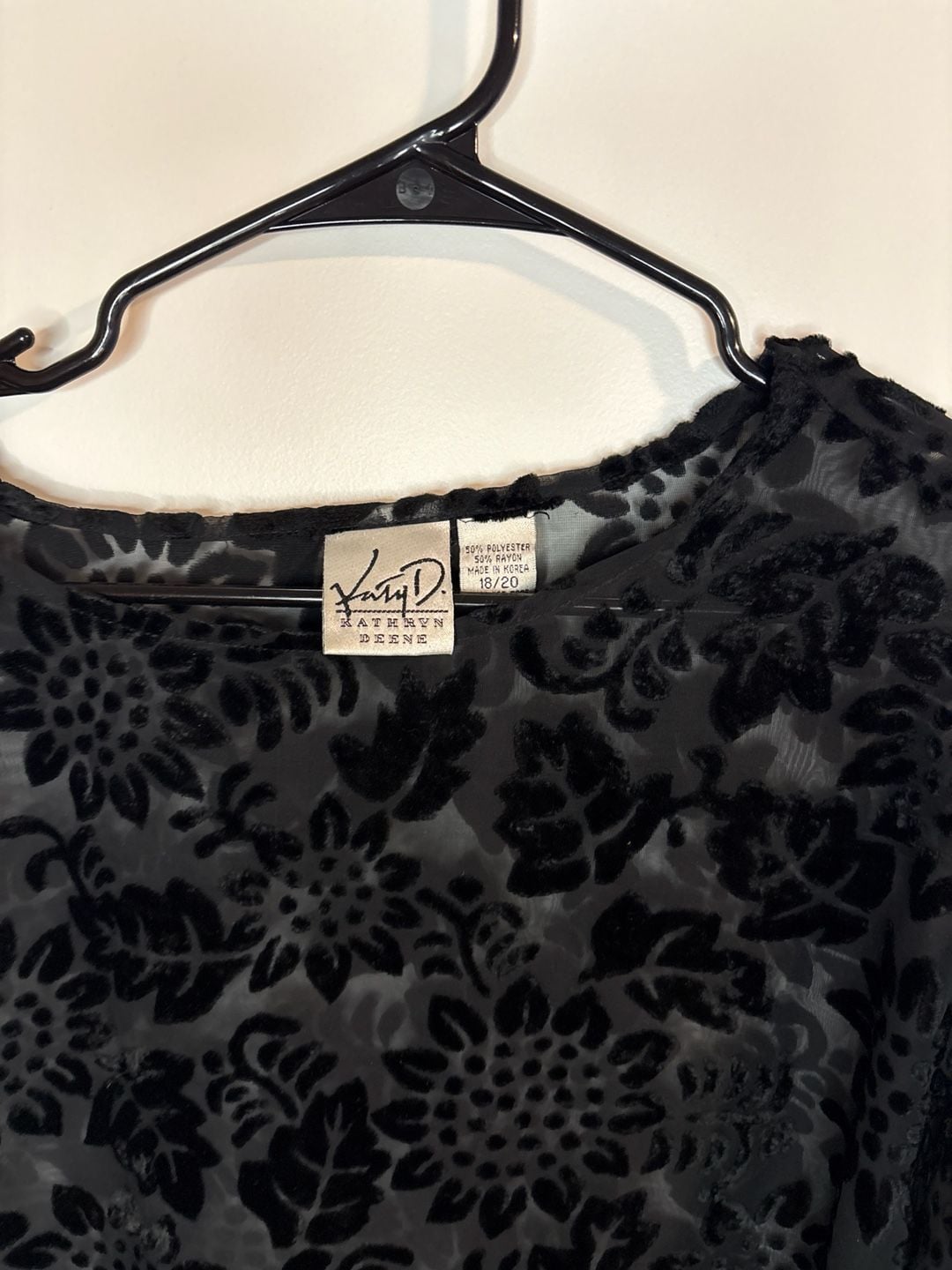 Kathryn Deene Vintage Floral Burnout Velvet Sheer Tunic Top Black 18/20 3
