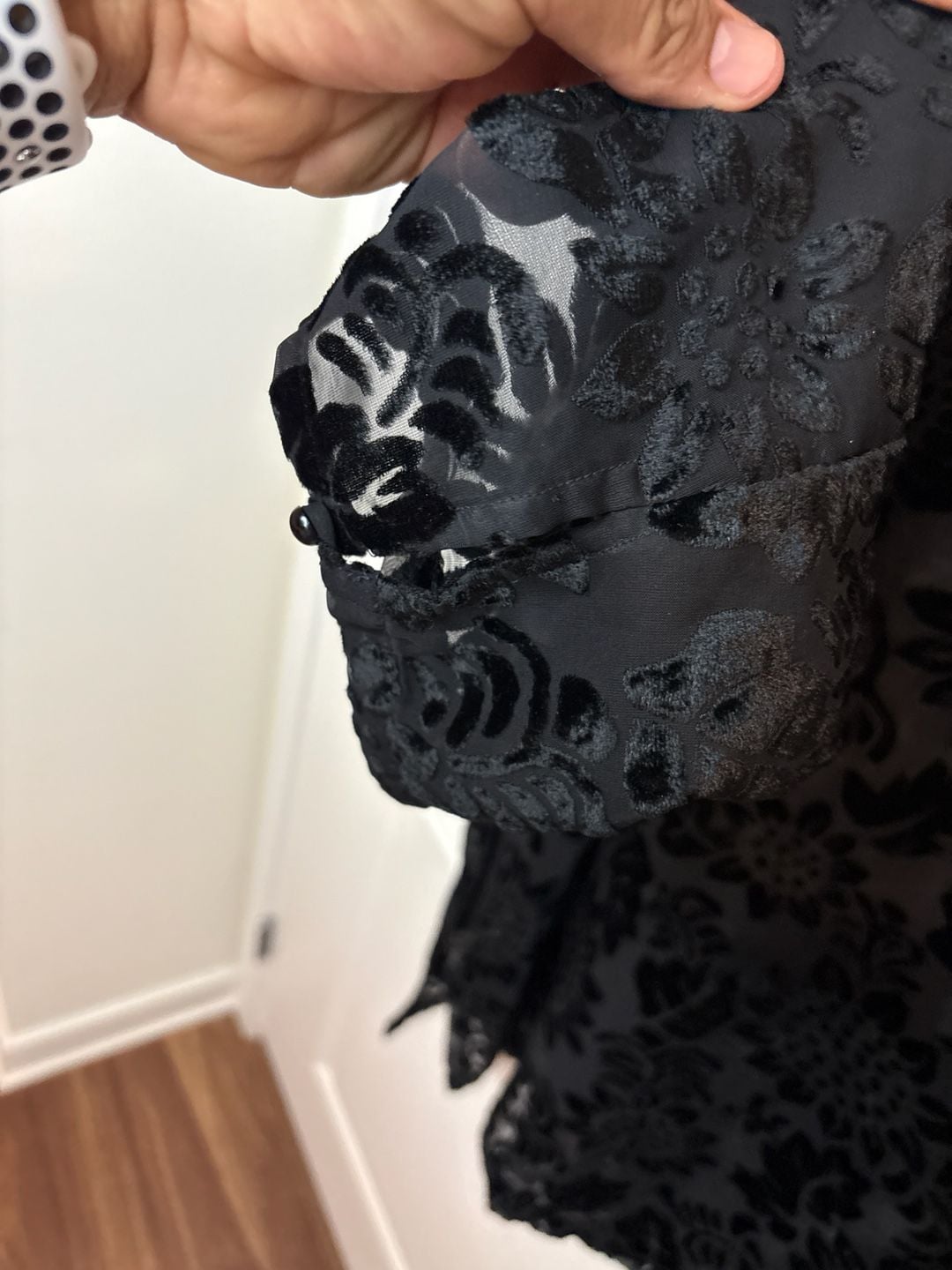 Kathryn Deene Vintage Floral Burnout Velvet Sheer Tunic Top Black 18/20 5