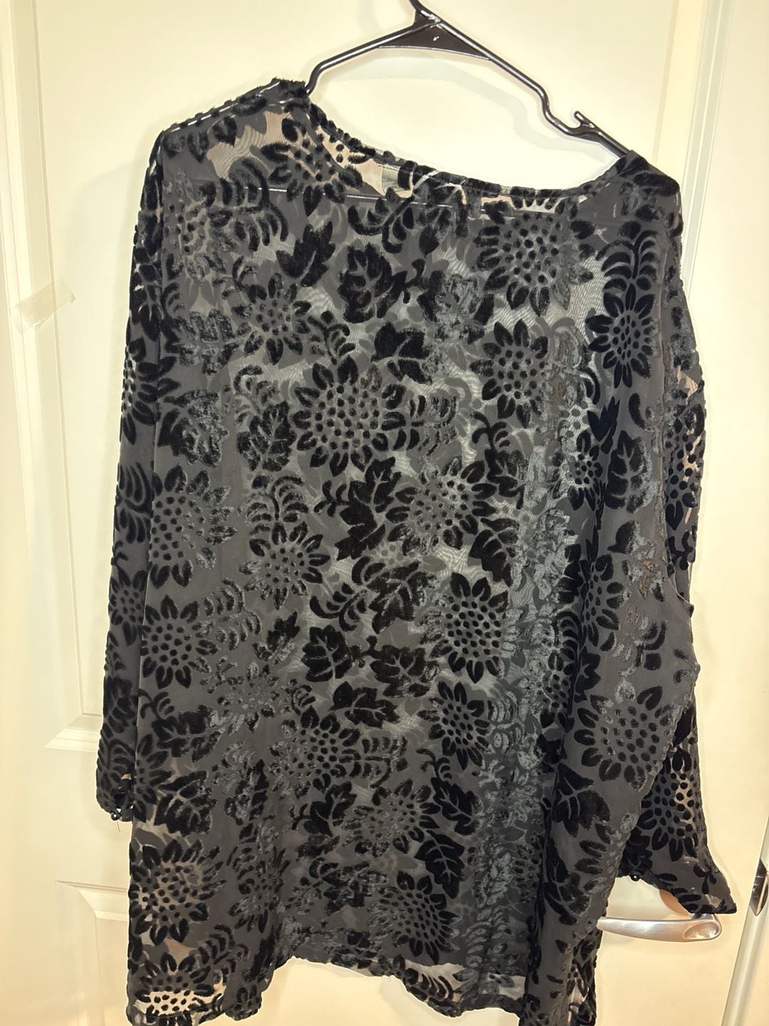 Kathryn Deene Vintage Floral Burnout Velvet Sheer Tunic Top Black 18/20 10
