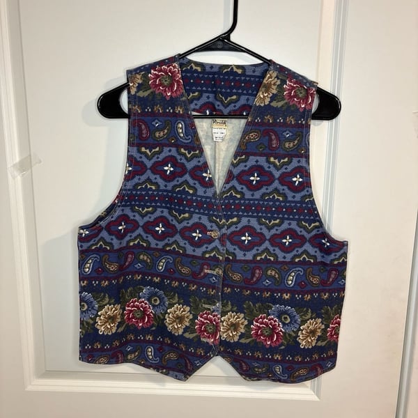 VTG Vivaldi Jeanswear Floral and Paisley Southwestern Tapestry Vest medium USA