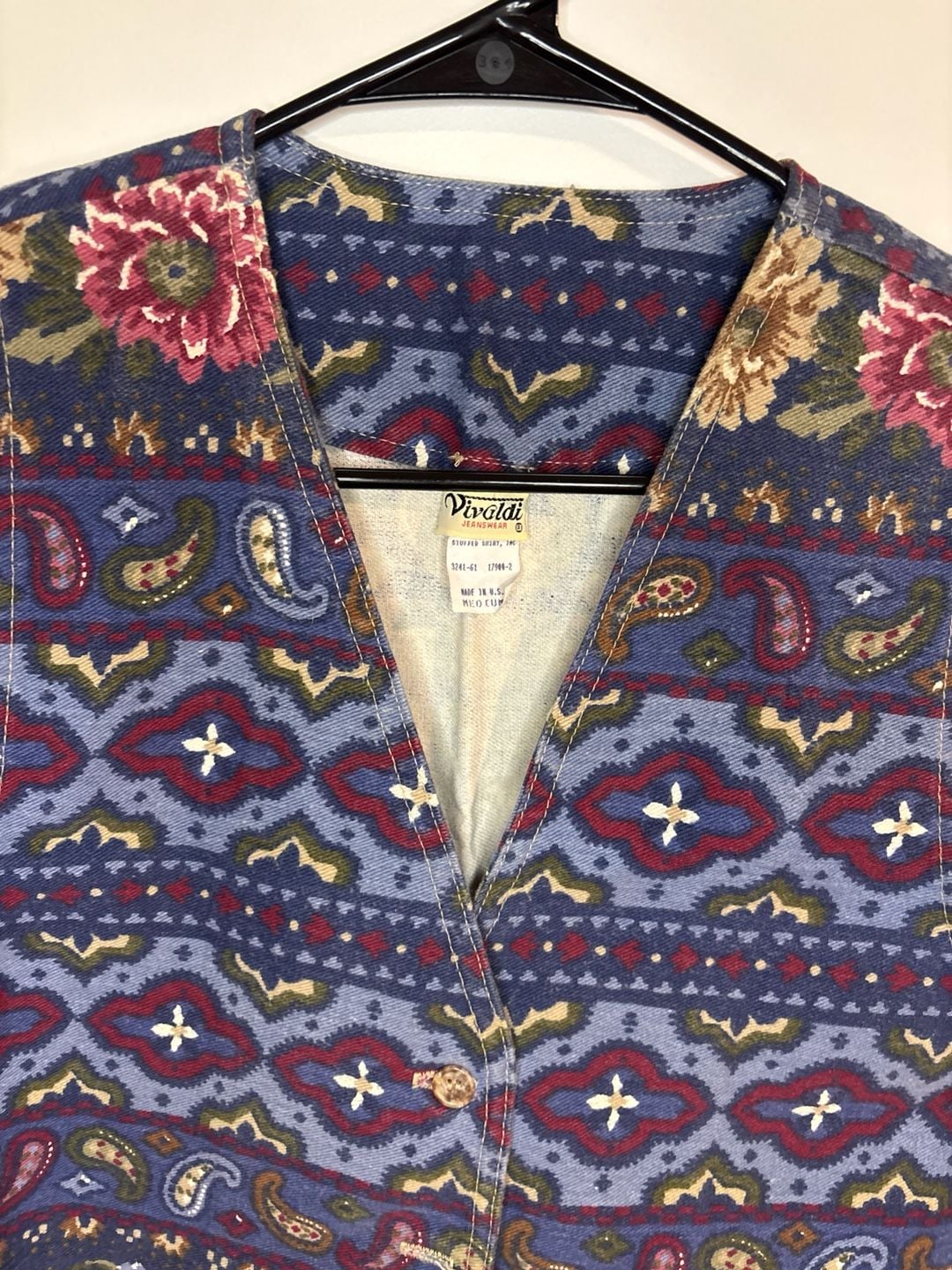 VTG Vivaldi Jeanswear Floral and Paisley Southwestern Tapestry Vest medium USA 3