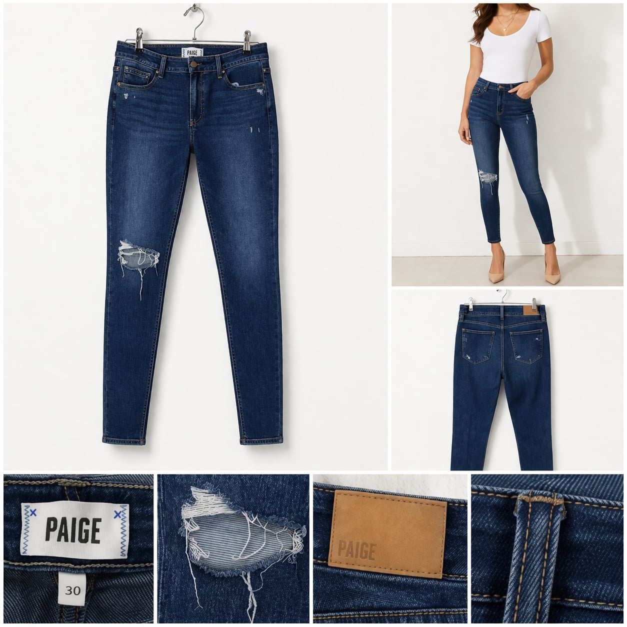 PAIGE Brigitte High Rise Slim Boyfriend Distressed Denim Jeans Size 30 2