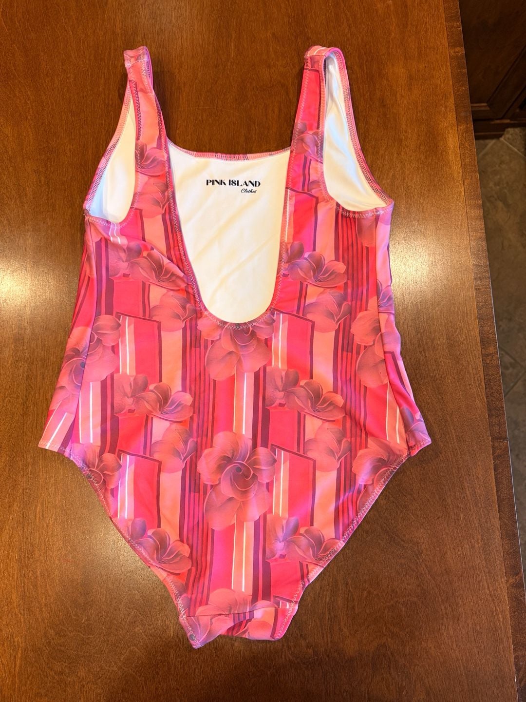 Pink Island Clothes Pink Floral and Striped One-Piece Swimsuit NEW Sz L 3