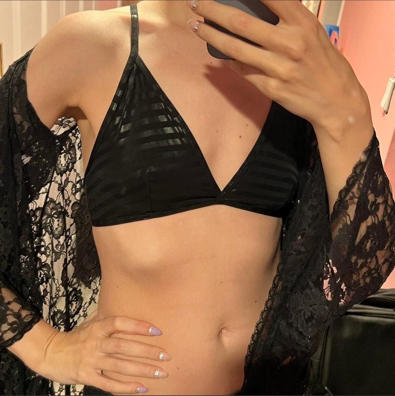 American Apparel Black Strappy Bralette Size Small Metallic Sheer Triangle Bra 6