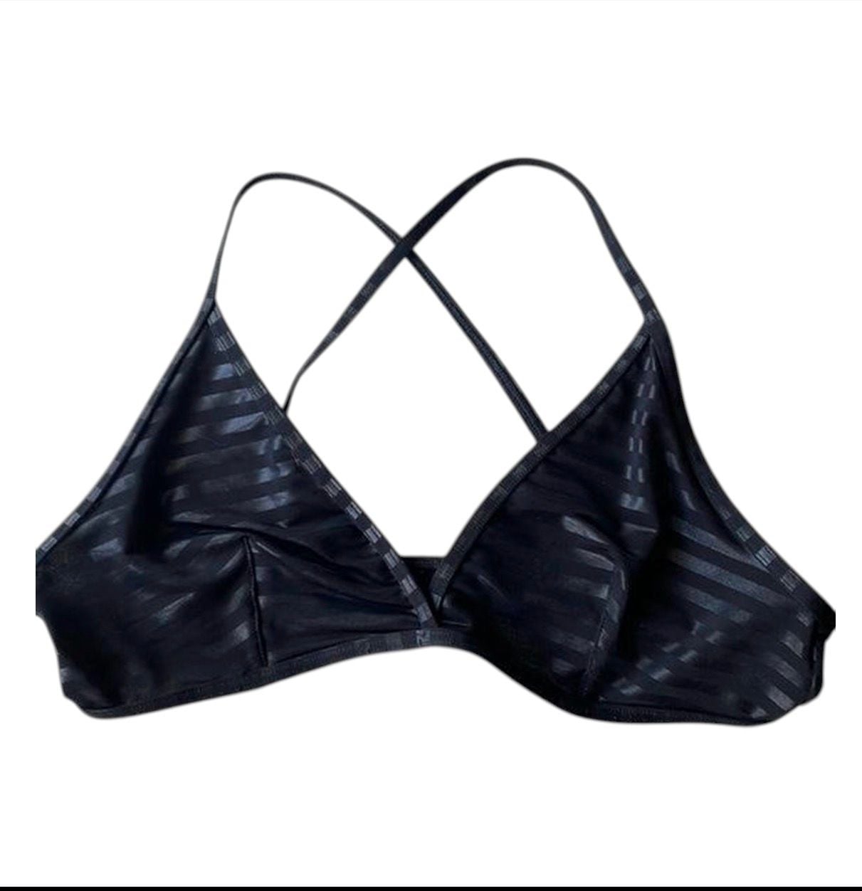 American Apparel Black Strappy Bralette Size Small Metallic Sheer Triangle Bra 7