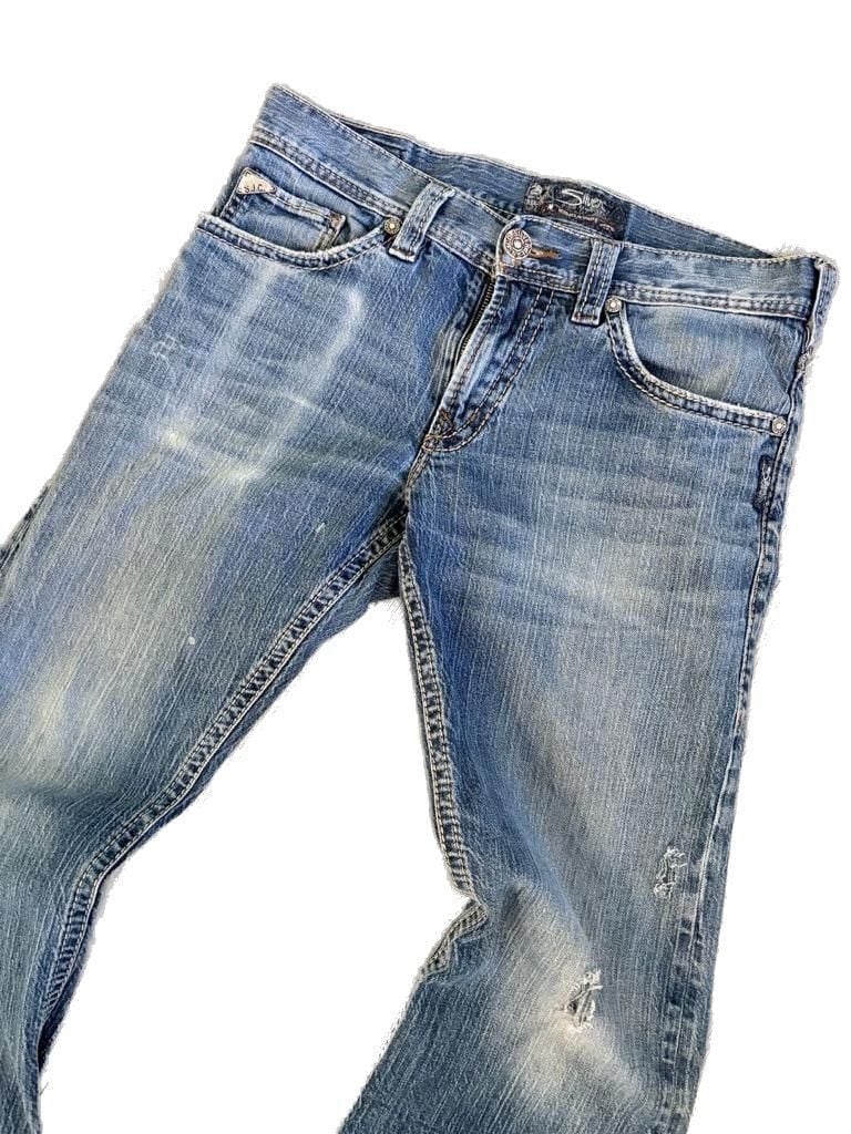 Silver Jeans Co. SJC Mid-Rise Bootcut Distressed Denim Jeans 34 3