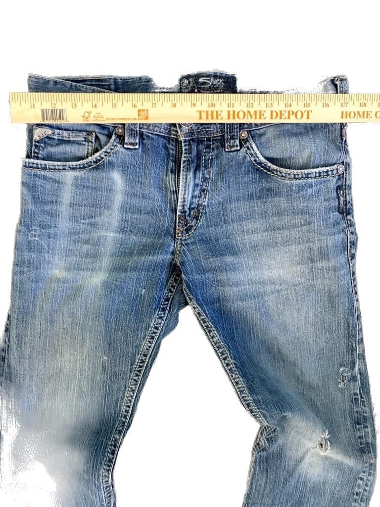 Silver Jeans Co. SJC Mid-Rise Bootcut Distressed Denim Jeans 34 4