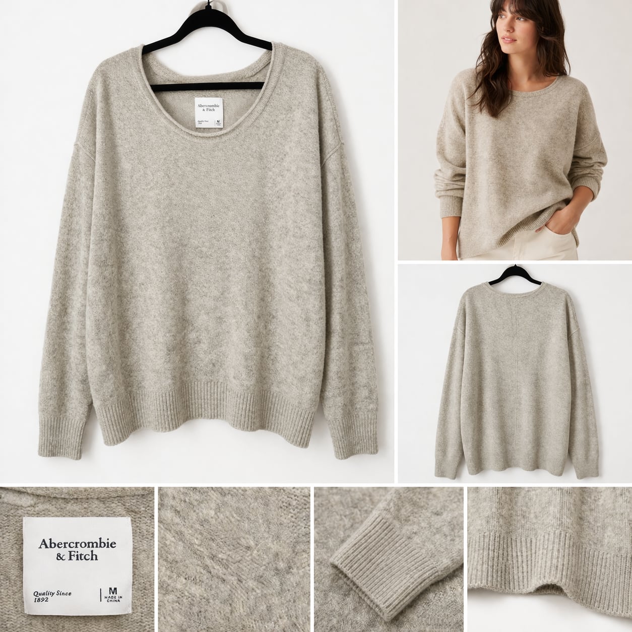 Abercrombie & Fitch Grey Marled Tie-Sleeve Crewneck Top 2
