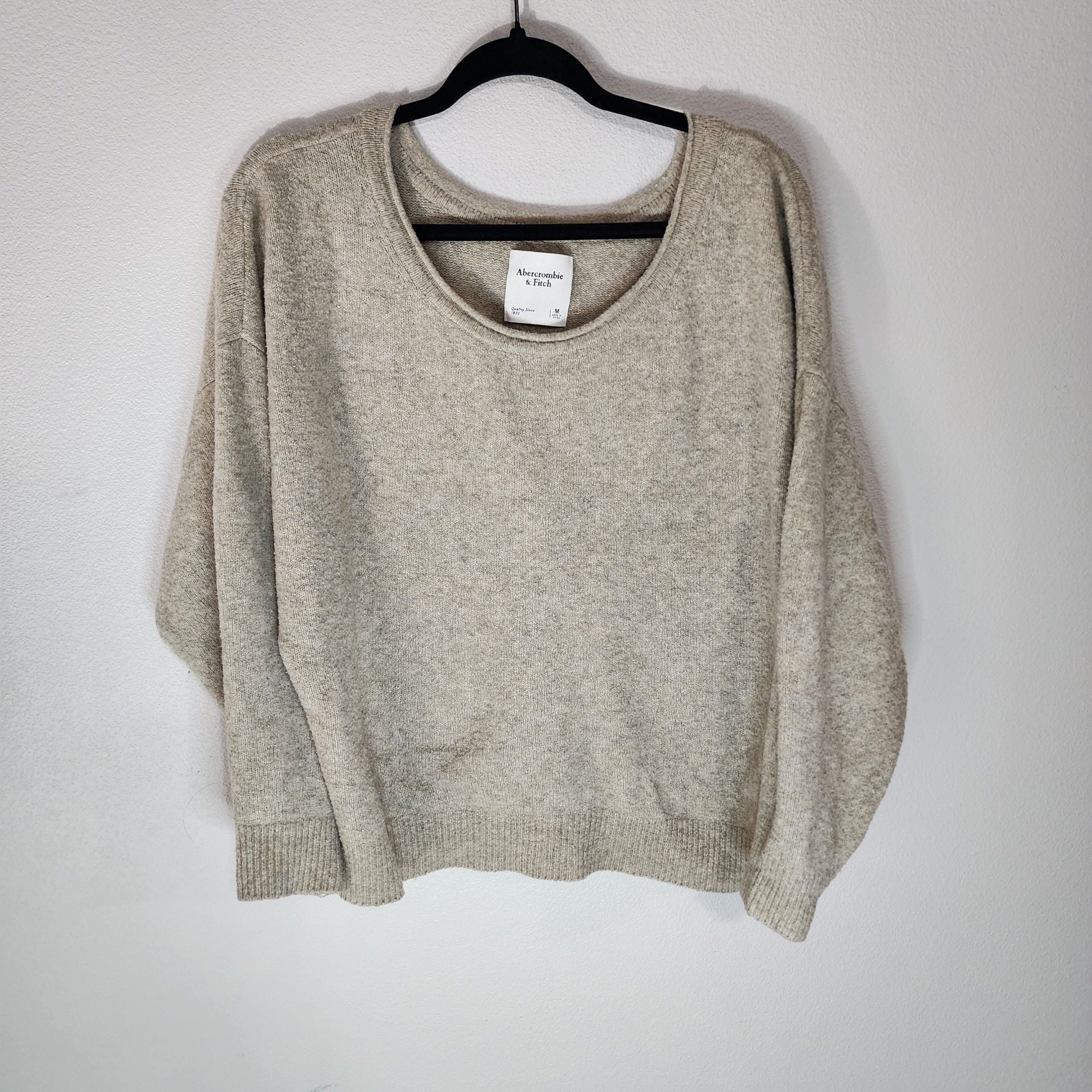 Abercrombie & Fitch Grey Marled Tie-Sleeve Crewneck Top 3