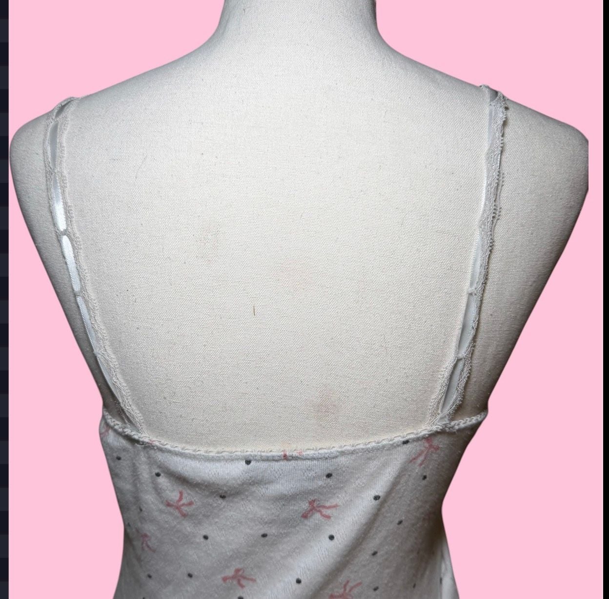 Just Polly Lace Trim Cami Small White Pink Bow Polka Dot Y2K Tank 5