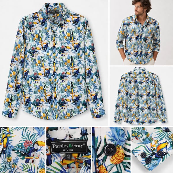 VTG Pier Connection Paisley Button Shirt Men Size Large Multicolor Art Pastel
