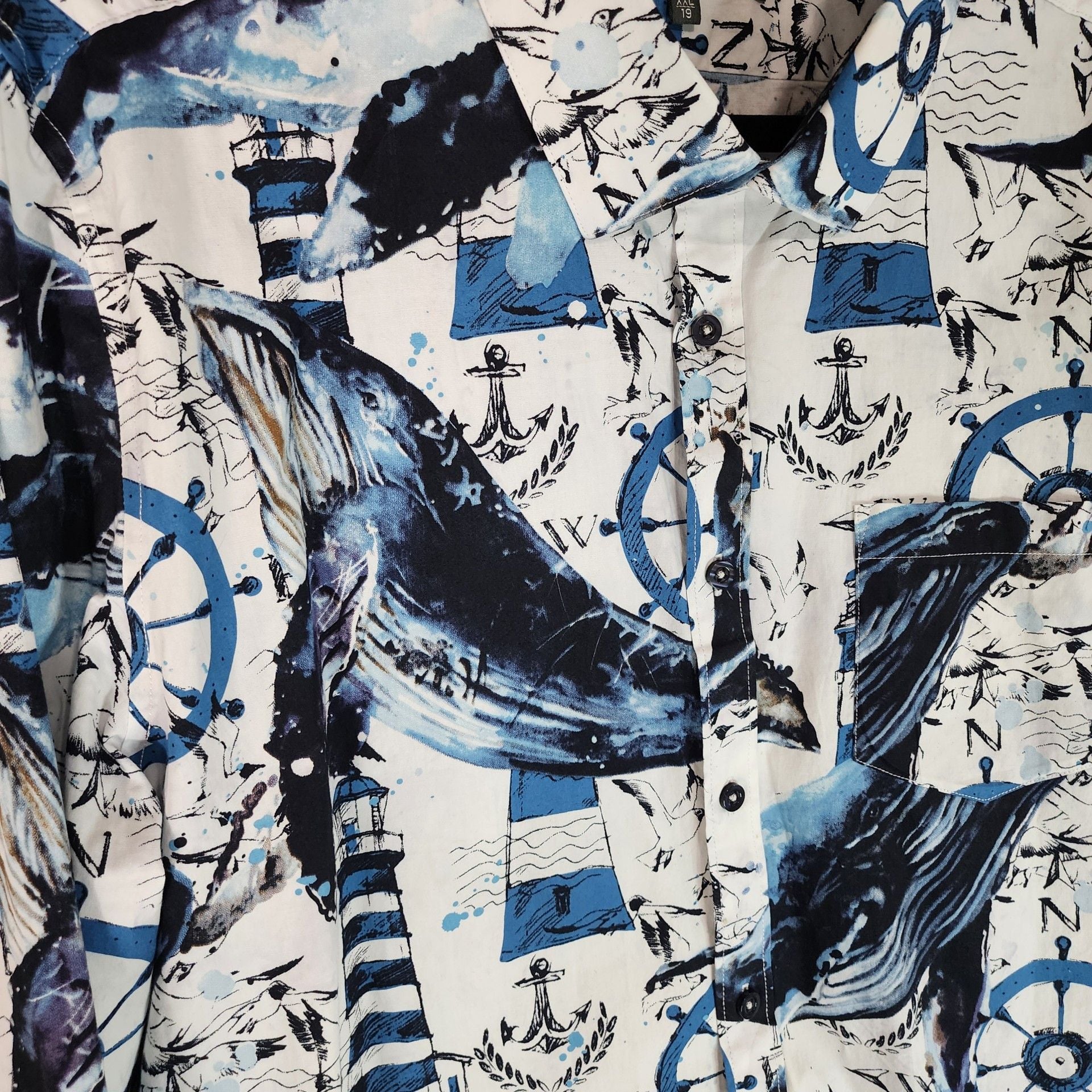 Paisley & Gray Slim Fit Nautical Whale & Lighthouse Print Shirt, Size XXL 4